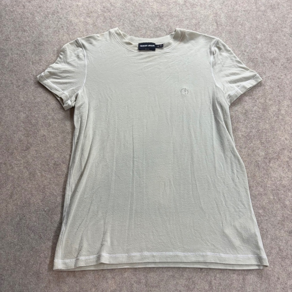 Giorgio Armani White Cream Embroidered Logo T-Shirt Women's Small Made in Italy